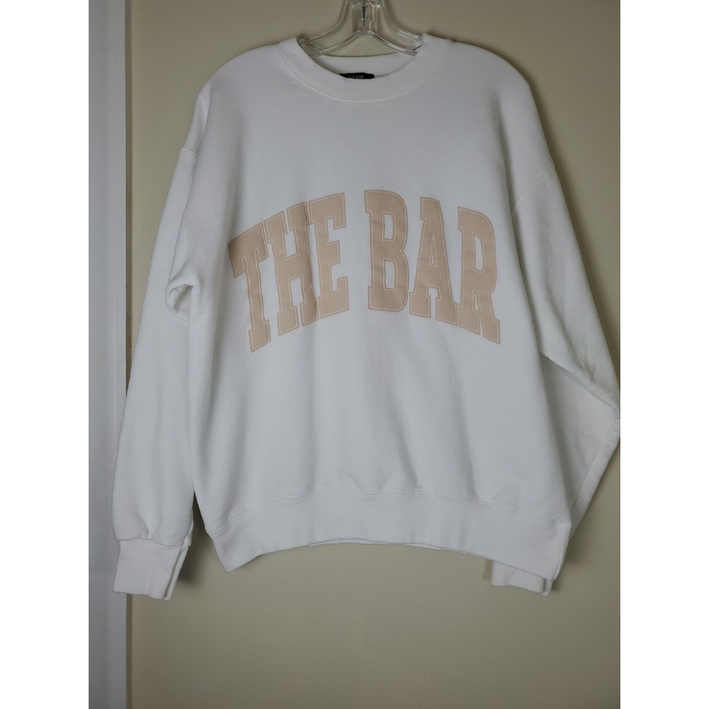 The Bar Crewneck Pullover Sweatshirt White Beige Letters Medium Coastal Oversize
